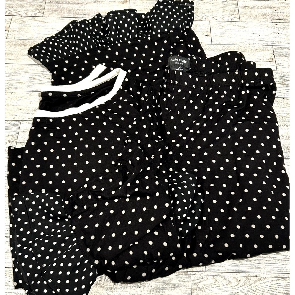 Kate‎ Spade BLACK/WHITE POLKA DOT Knit Jogger Pajama Lounge Set PJS SMALL